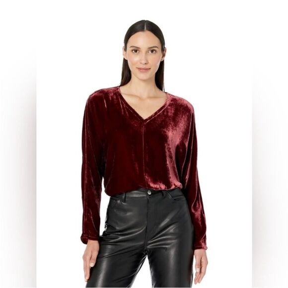 EILEEN‎ FISHER Red Velvet Dolman Sleeve Blouse Boxy Top Silk Blend XXS New - Picture 9 of 9